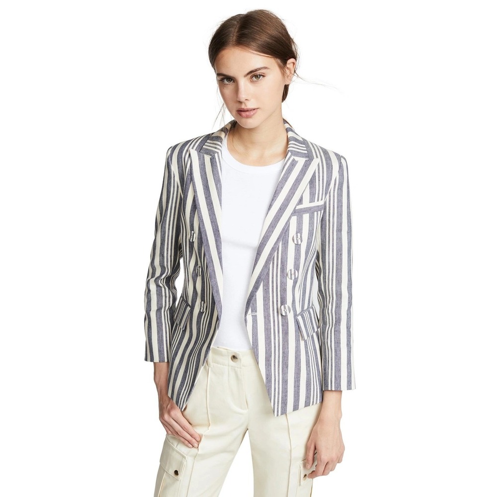 Veronica Beard Navy and White Striped Double-Breasted Blazer